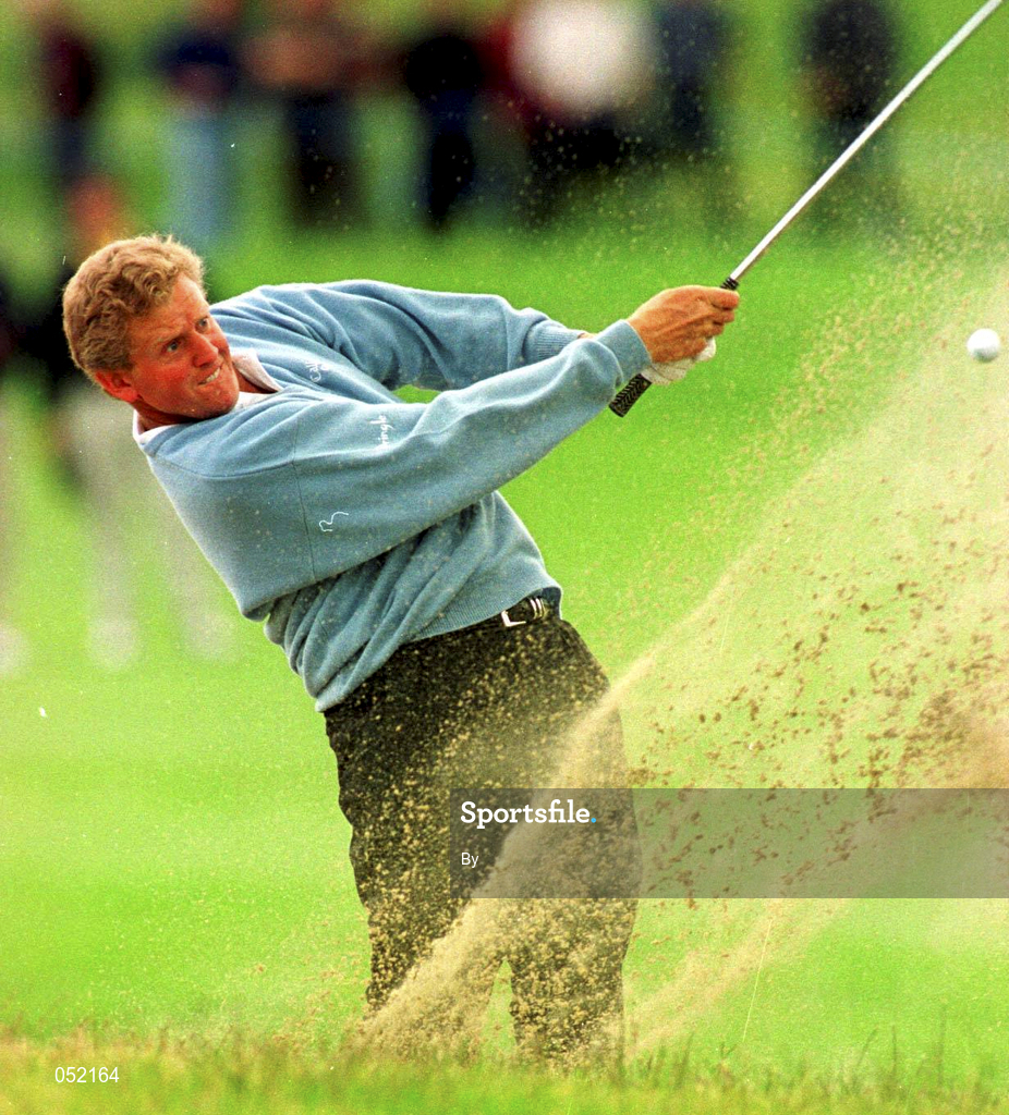 3 July 1996; Overnight leader Colin Montgomerie plays out of a bunker at the 1st hole, where he had a double bogey,of his 3rd round at the Murphy's Irish Open at Druid's Glen yesterday. Golf. Picture credit; Ray McManus/SPORTSFILE.