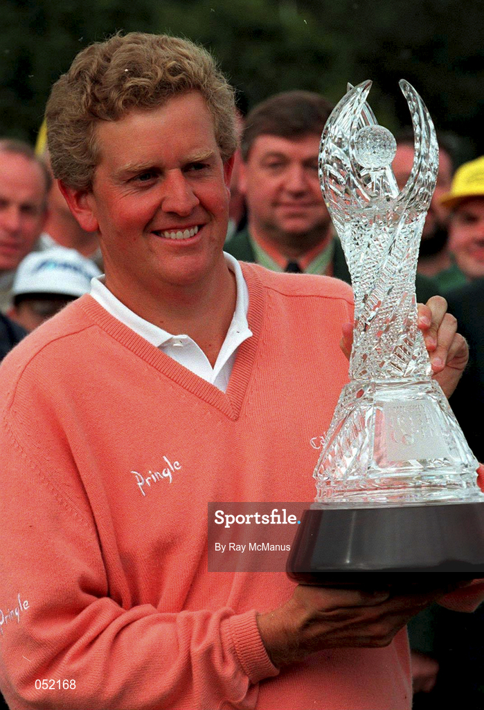 7 July 1996; Colin Montgomerie holds the Murphys Irish Open Trophy following the fourth round of the Murphy's Irish Open Golf Championship at Druid's Glen in Wicklow. Photo by Ray McManus/Sportsfile