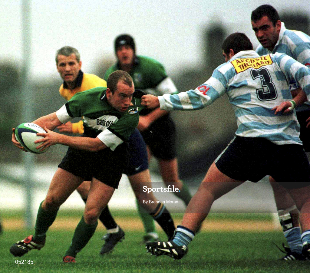 7 November 1998; Conor McGuinness of Connacht is held back by Andre Vigna of Racing Club during the  European Shield match between Connacht and Racing Club at the Sportsground in Galway. Photo by Brendan Moran/Sportsfile