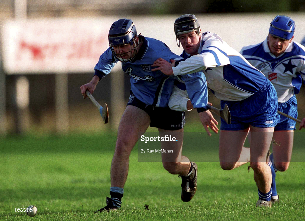 1 January 2001; Daithi de Paor of Dublin in action against David Hegarty of Blue Stars during the Hurling Challenge match between Blue Stars and Dublin at Páirc de Burca in Dublin. Photo by Ray McManus/Sportsfile