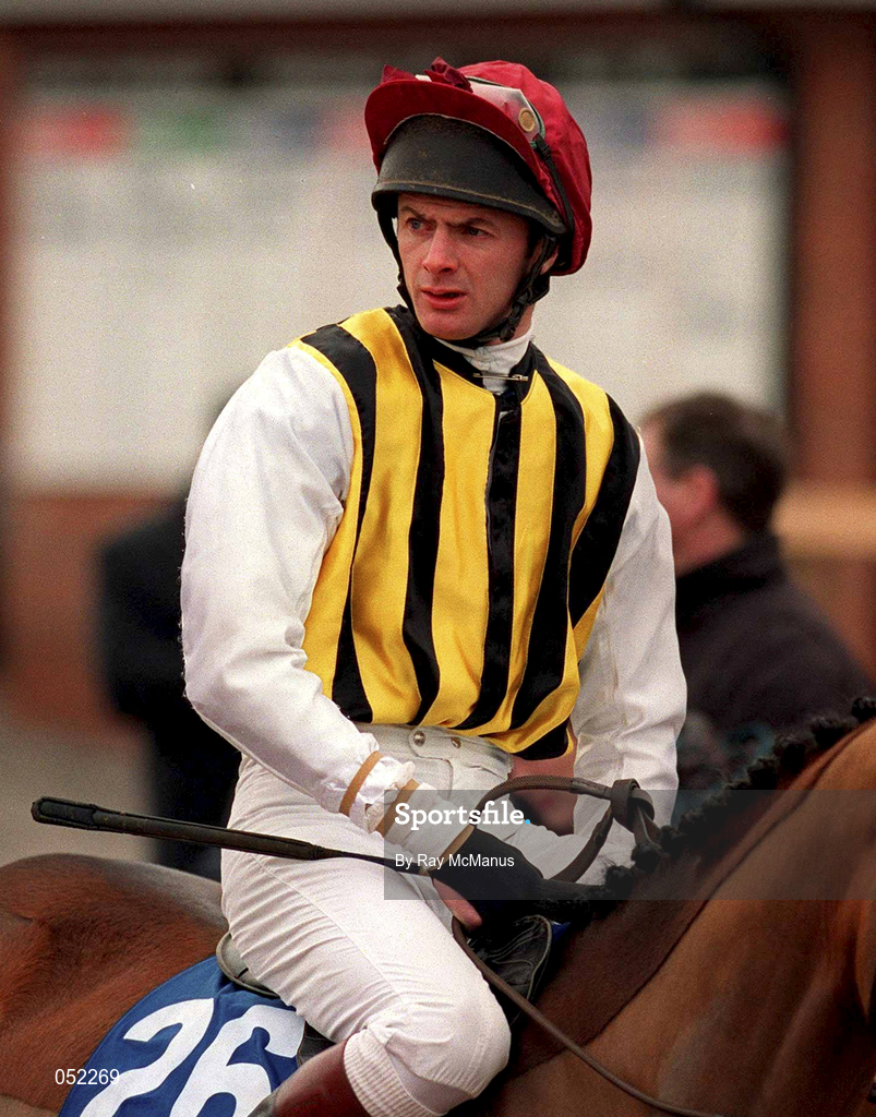 16 January 2000; Jockey David Evans on Classic Note prior to the Fairyhouse European Breeders Fund Mares Maiden Hurdle at Fairyhouse Racecourse in Meath. Photo by Ray McManus/Sportsfile