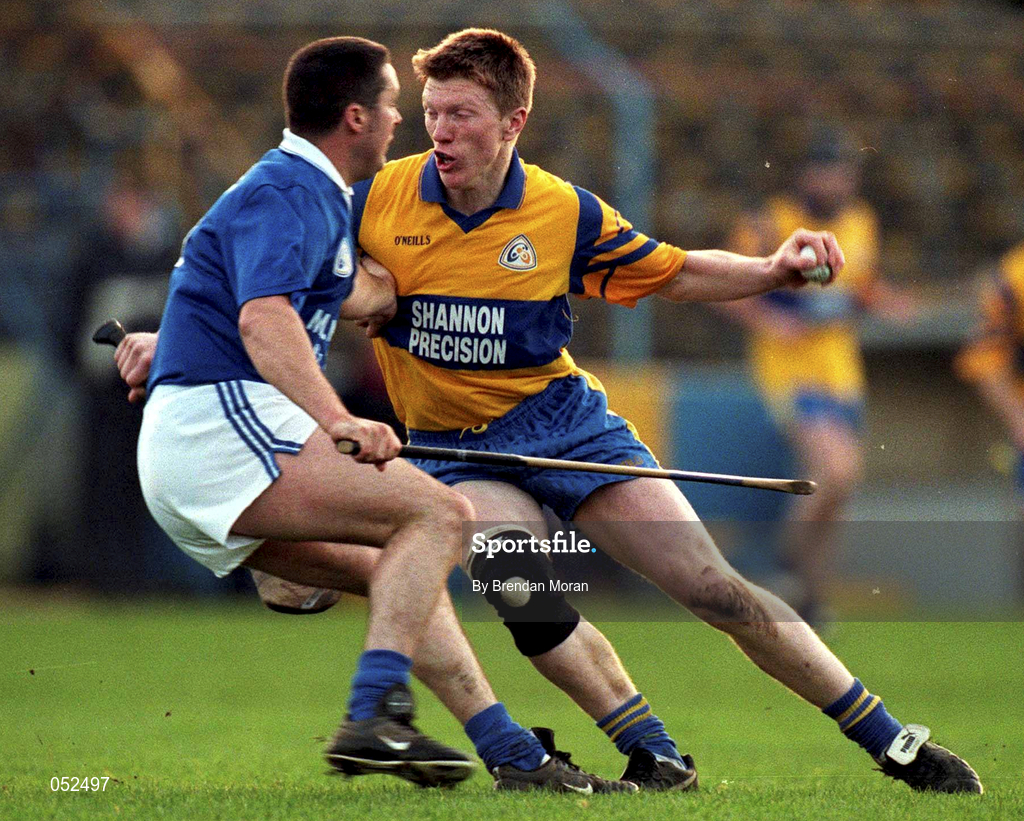 26 November 2000; Niall Gilligan of Sixmilebridge in action against Gary Gater of Mount Sion during the AIB Munster Senior Hurling Club Championship Final match between Sixmilebridge and Mount Sion at Semple Stadium in Thurles, Tipperary. Photo by Brendan Moran/Sportsfile