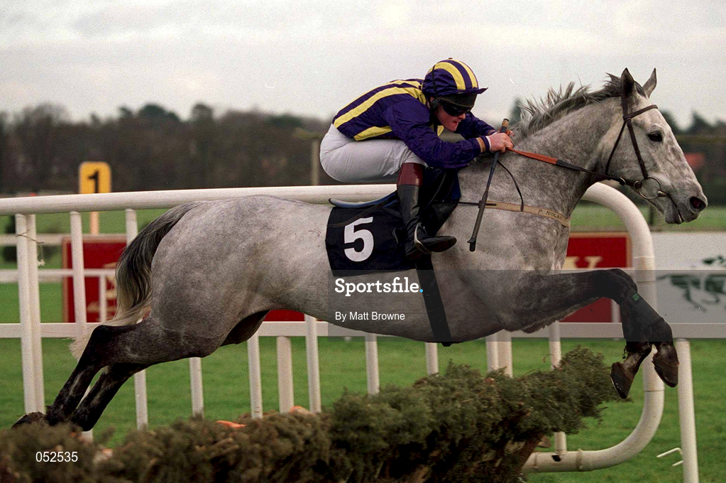 23 January 2000; Gentle Mossy, with Joey Elliott up, jumps the last on their way to finishing fourth in the Ashford Handicap Hurdle at Leopardstown Racecourse in Dublin. Photo by Matt Browne/Sportsfile
