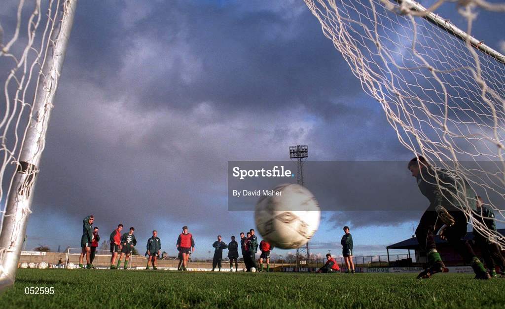 7 November 1996; Players take part in a penalty shootout competition during a Republic of Ireland training session at Oriel Park in Dundalk. Photo by David Maher/Sportsfile
