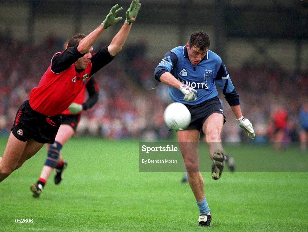 18 September 1994; Jack Sheedy of Dublin in action against Eamonn Burns of Down during the Bank of Ireland All-Ireland Senior Football Championship Final match between Down and Dublin at Croke Park in Dublin. Photo by Brendan Moran/Sportsfile