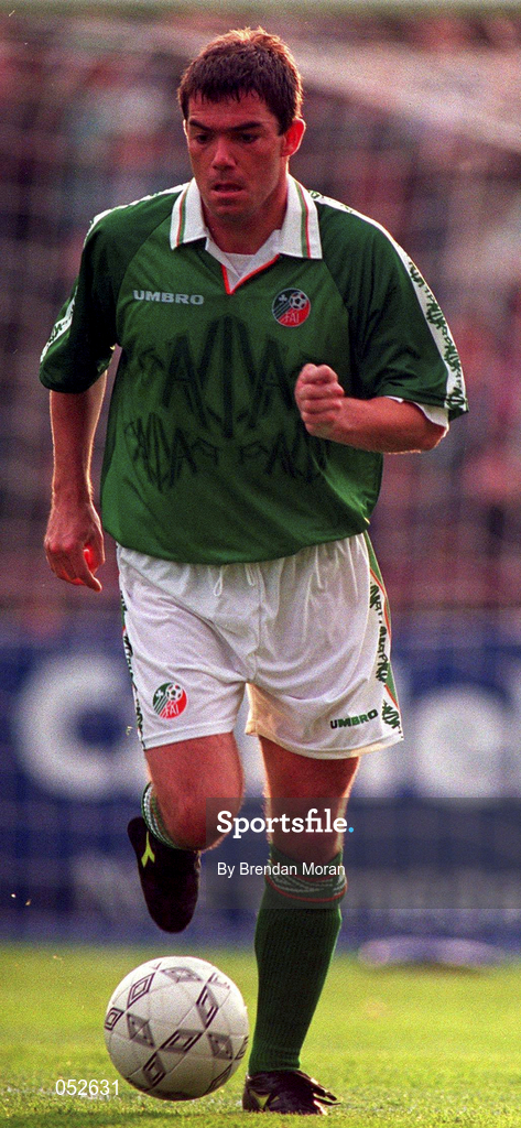 29 May 1996; Jeff Kenna of Republic of Ireland during the International Friendly match between Republic of Ireland and Portugal at Lansdowne in Dublin. Photo by Brendan Moran/Sportsfile