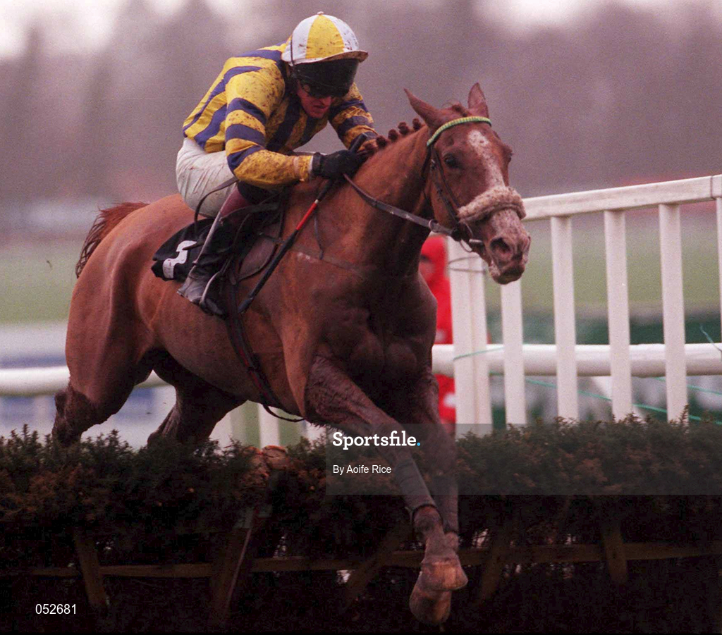 31 December 2000; Michael Mor, with Barry Geraghty up, jumps the last on their way to winning the O'Dwyers Stillorgan Orchard Novice Hurdle on day three of the Leopardstown Christmas Festival at Leopardstown Racecourse in Dublin. Photo by Aoife Rice/Sportsfile