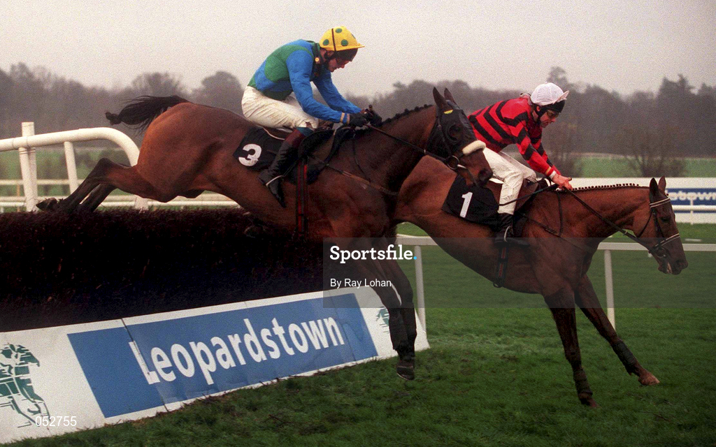 31 December 2000; Over The Furze, with Conor O'Dwyer up, right, jumps the last first time round ahead of Artic Copper, with Ruby Walsh up, on their way to winning the O'Dwyers Stillorgan Orchard Novice Hurdle on day three of the Leopardstown Christmas Festival at Leopardstown Racecourse in Dublin. Photo by Ray Lohan/Sportsfile