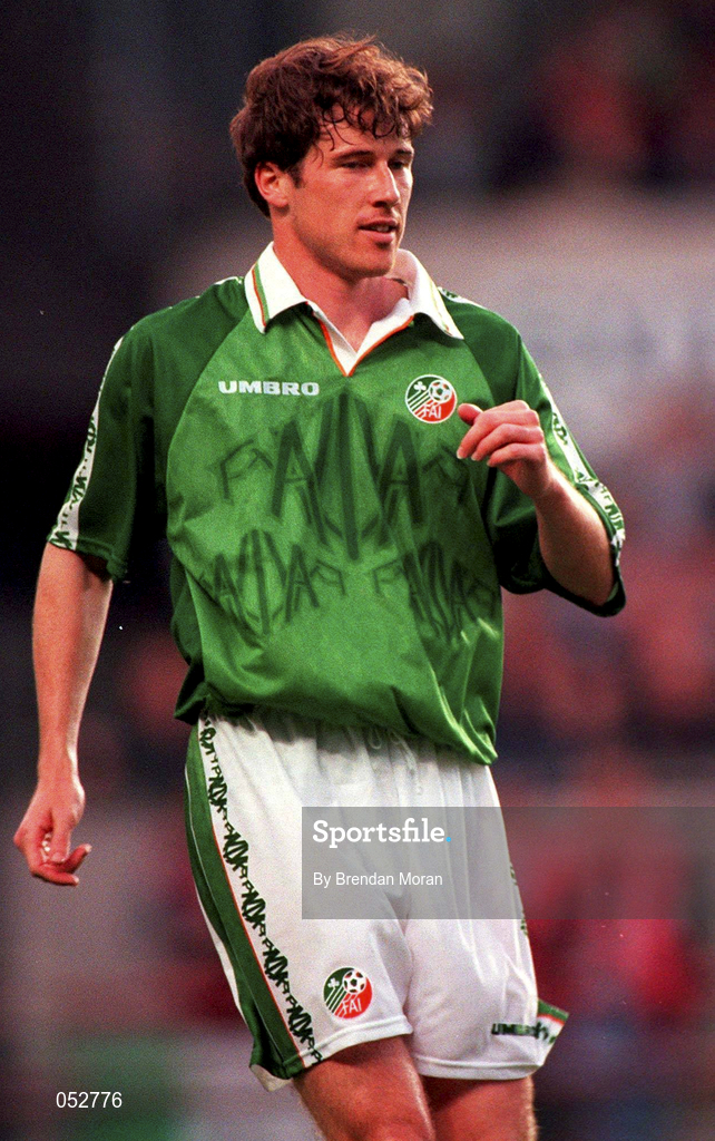 29 May 1996; Kenny Cunningham of Republic of Ireland during the International Friendly between Republic of Ireland and Portugal at Lansdowne Road in Dublin. Photo by Brendan Moran/Sportsfile