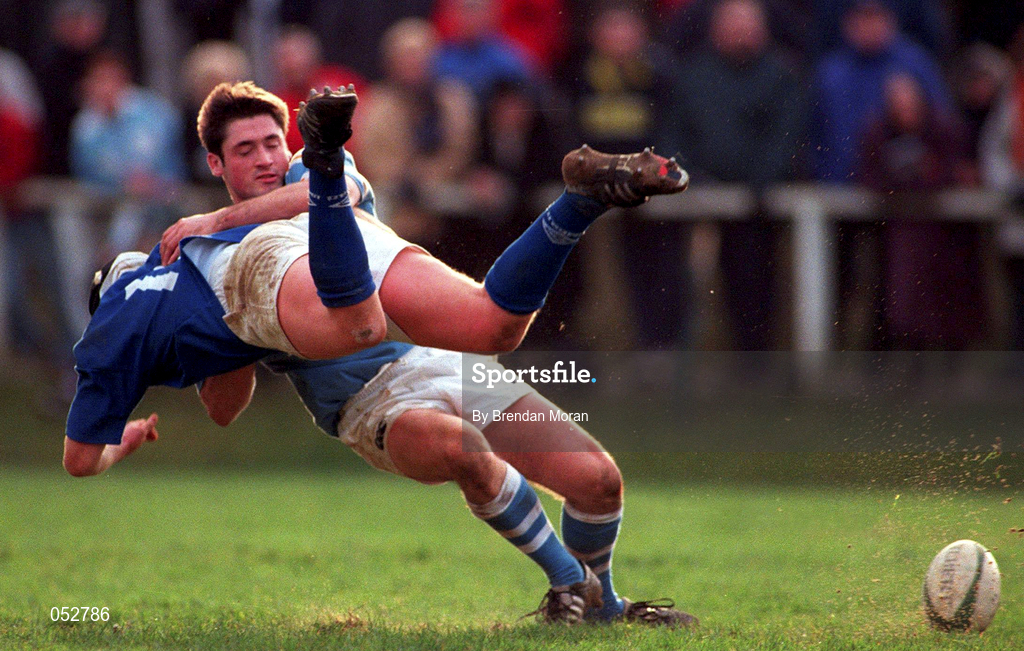 21 January 2000; Kevin Hartigan of Garryowen is tackled by Mark McHugh of St Mary's during the AIB All-Ireland League Division 1 match between Garryowen and St Mary's at Dooradoyle in Limerick. Photo by Brendan Moran/Sportsfile