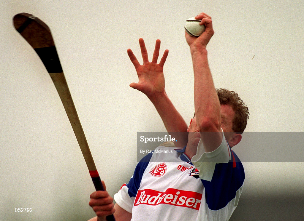 3 June 2000; Kevin Kennedy of New York in action against John Caughey of Down during the Guinness Ulster Senior Hurling Championship Quarter-Final match between Down and New York at Casement Park in Belfast. Photo by Ray McManus/Sportsfile
