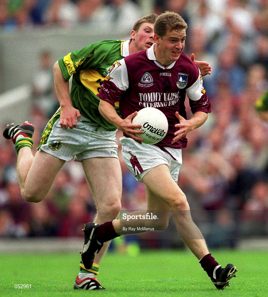 24 September 2000; Michael Donnellan of Galway in action against Michael Francis Russell of Kerry during the All-Ireland Senior Football Championship Final match between Galway and Kerry at Croke Park in Dublin. Photo by Ray McManus/Sportsfile