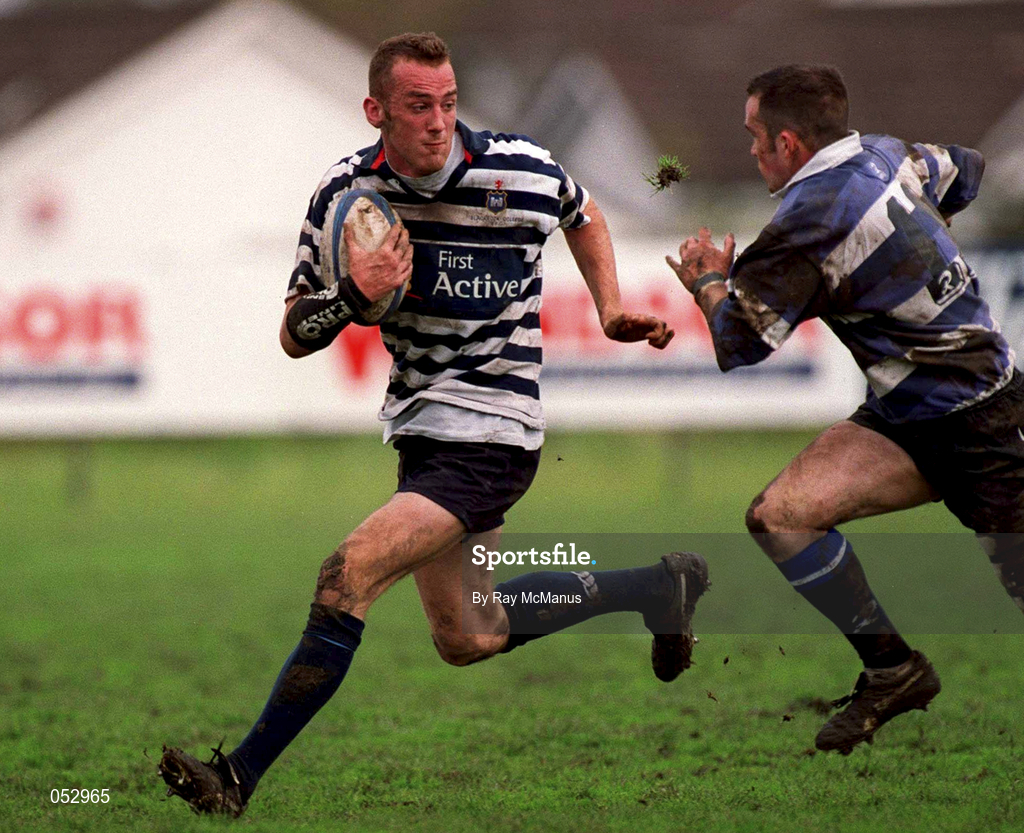 29 April 2000; Michael Price of Blackrock College in action against Billy Leahy of Old Cresent during the AIB All-Ireland League Division 2 match between Blackrock College and Old Crescent at Stradbrook Road in Dublin. Photo by Ray McManus/Sportsfile