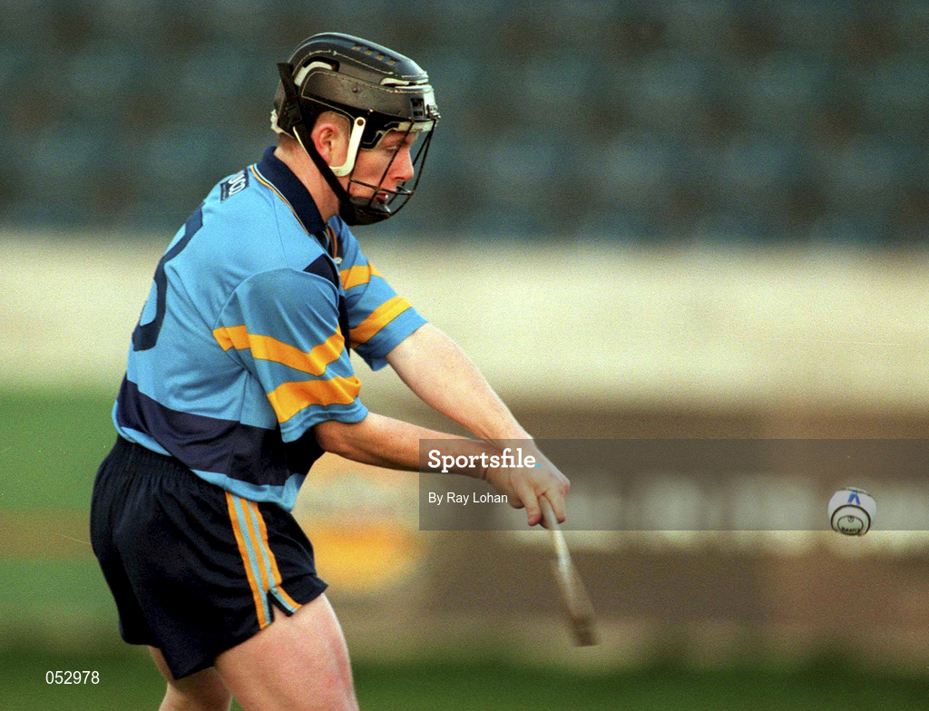 8 October 2000; Mick Gordon of UCD shoots to score his side's first goa during the Dublin Senior Hurling A Championship Final match between UCD and St Vincent's at Parnell Park in Dublin. Photo by Ray Lohan/Sportsfile