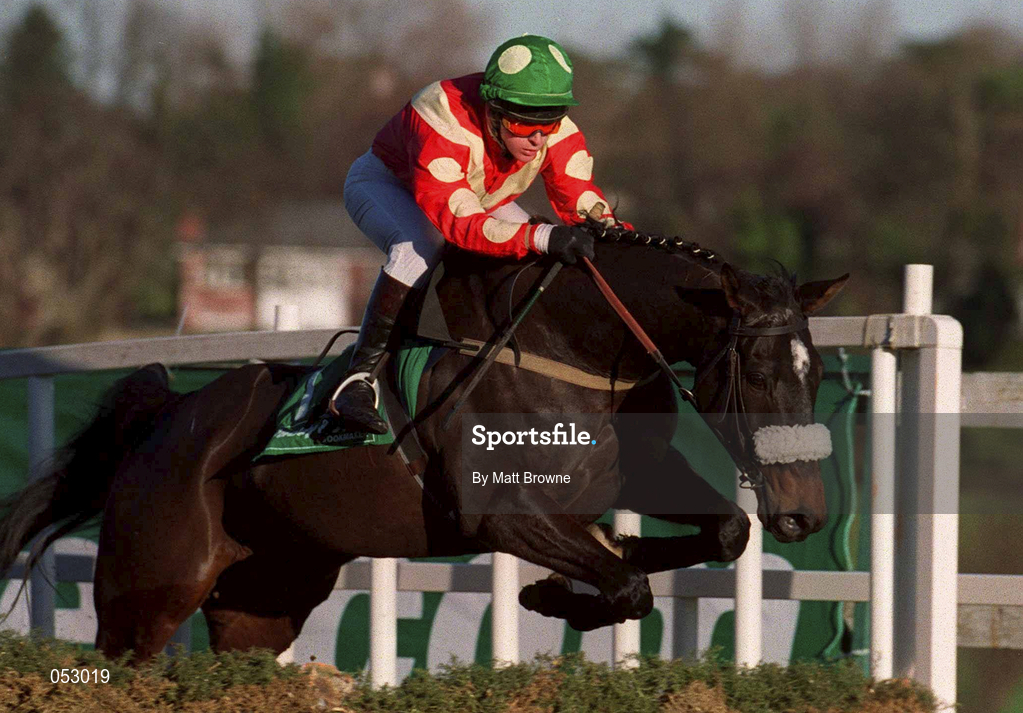 27 December 2000; Mr Ventura, with Mark Madden up, jumps the last on their way to finishing fifth in the Paddy Power Online Handicap Hurdle on Day Two of the Leopardstown Christmas Festival at Leopardstown Racecourse in Dublin. Photo by Matt Browne/Sportsfile