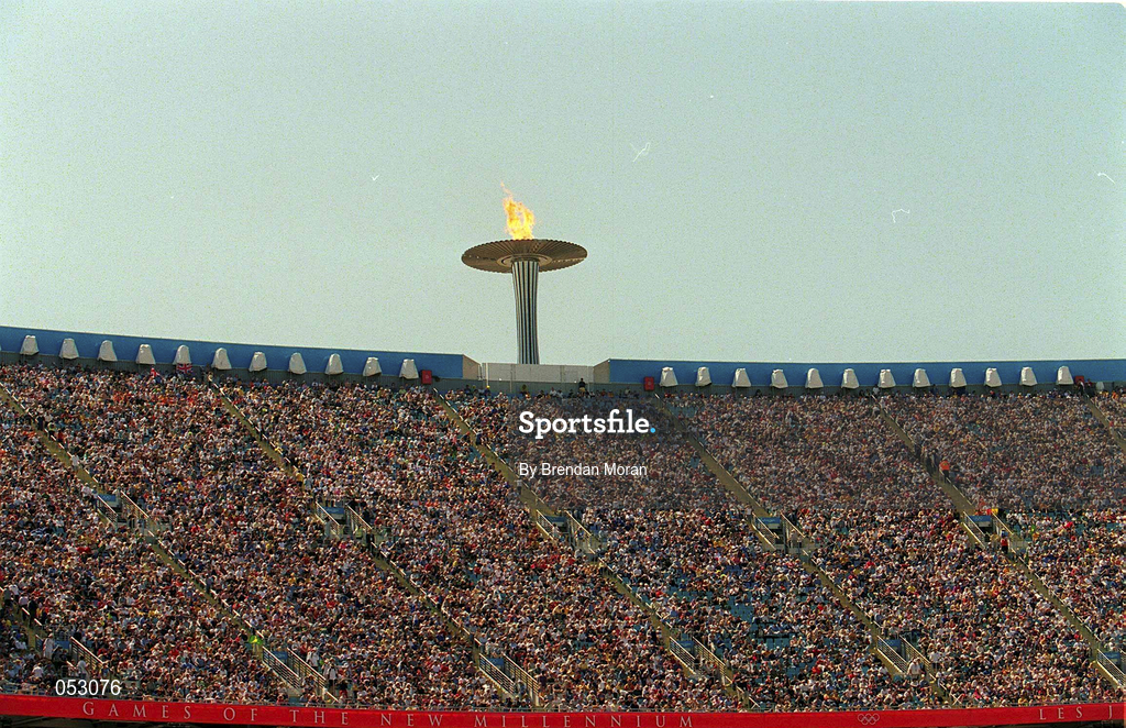 22 September 2000; The Olympic tourch is seen on day 8 of the 2000 Sydney Olympic games at Stadium Australia in Sydney. Photo by Brendan Moran/Sportsfile