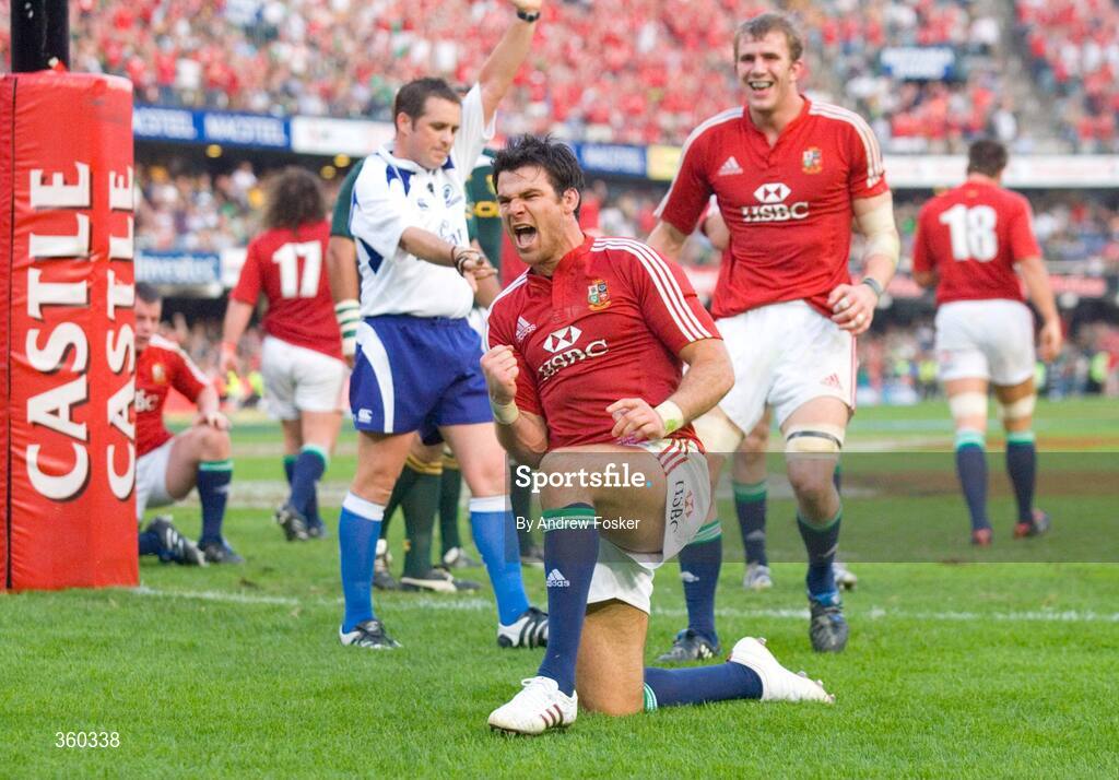 20 June 2009; British and Irish Lions' Mike Phillips celebrates his try as team-mate Tom Croft runs in behind him. 1st Test, South Africa v British and Irish Lions, ABSA Stadium, Durban, South Africa. Picture credit: Andrew Fosker / SPORTSFILE