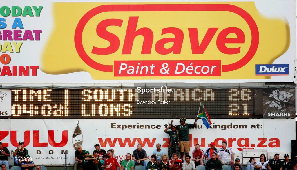 20 June 2009; The scoreboard shows the final score, 26 - 21. 1st Test, South Africa v British and Irish Lions, ABSA Stadium, Durban, South Africa. Picture credit: Andrew Fosker / SPORTSFILE
