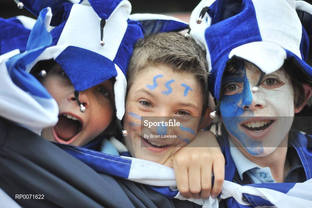 18 June 2009; Scoil San Treasa students, from left, Ronan Molomby, age 12, Daniel Coakley, age 12, and Eoin Keane, age 12, show their support for their team. Allianz Cumann na mBunscoil Finals, Scoil San Treasa, Mount Merrion v Holy Spirit, Ballymun, Corn Ui Mhaolain, Croke Park, Dublin. Picture credit: Brian Lawless / SPORTSFILE