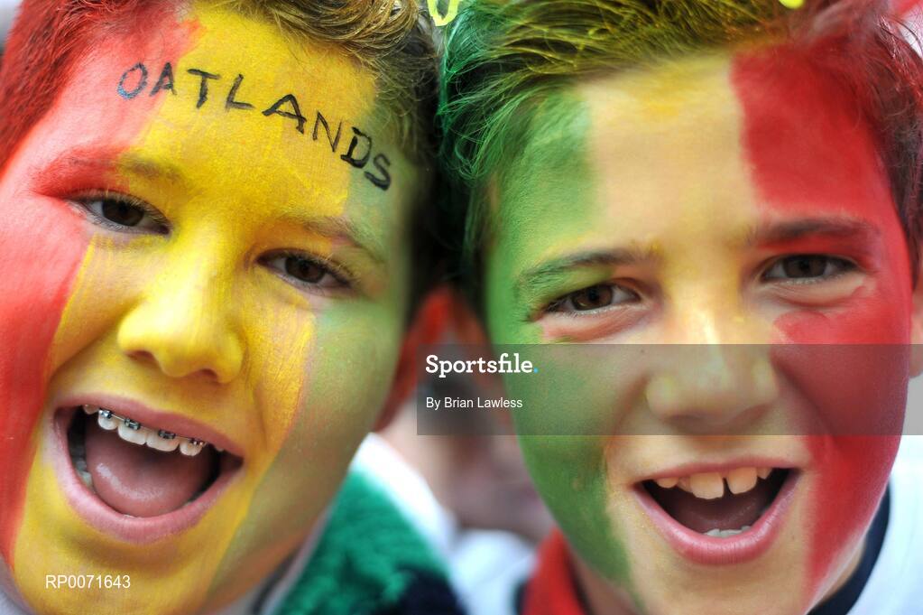 18 June 2009; Oatlands pupils, Liam McGrath, age 11, left, and Andrew Kinsella, age 12, show their support during the match. Allianz Cumann na mBunscoil Finals, Oatlands, Mt. Merrion, v St. Patrick's, Drumcondra, Corn Fianna Fail, Croke Park, Dublin. Picture credit: Brian Lawless / SPORTSFILE