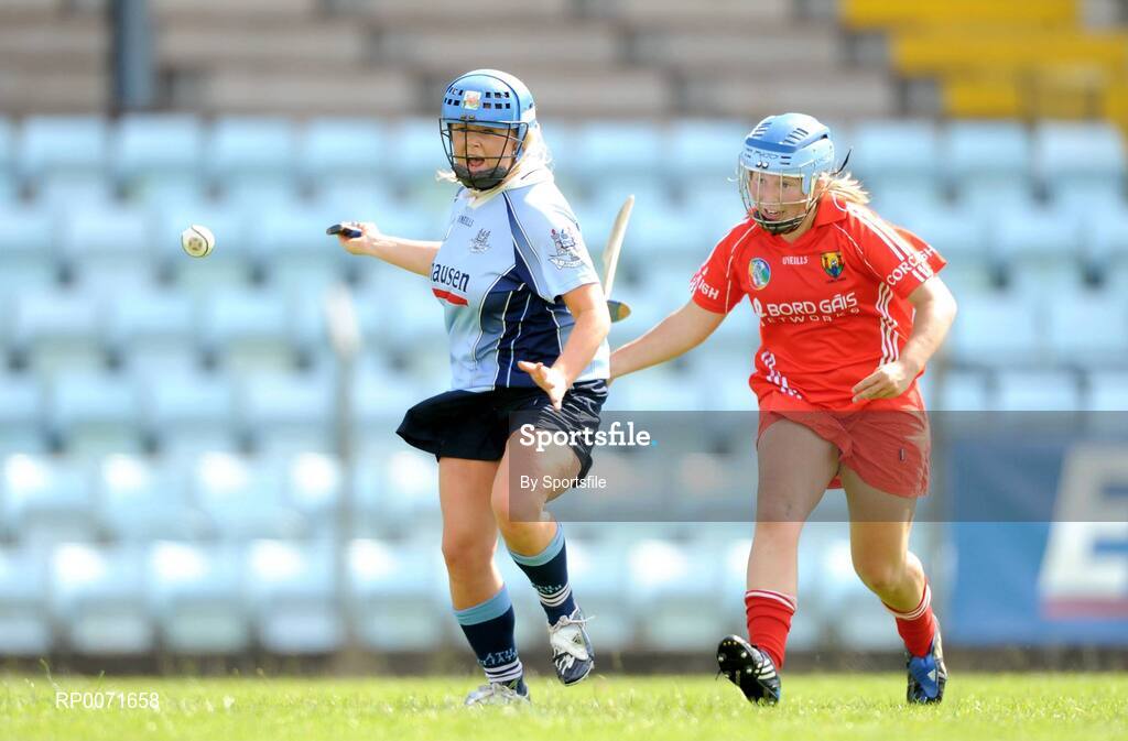 20 June 2009; Niamh Taylor, Dublin, in action against Elaine O'Riordan, Cork. Gala Senior Camogie Championship, Group 1, Round 1, Cork v Dublin, Pairc Ui Rinn, Cork. Photo by Sportsfile