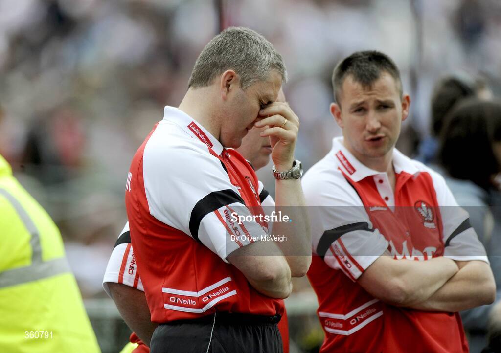 21 June 2009; A disappointed Derry manager, Damien Cassidy, on the sideline near the end of the game. GAA Football Ulster Senior Championship Semi-Final, Tyrone v Derry, Casement Park, Belfast, Co. Antrim. Picture credit: Oliver McVeigh / SPORTSFILE