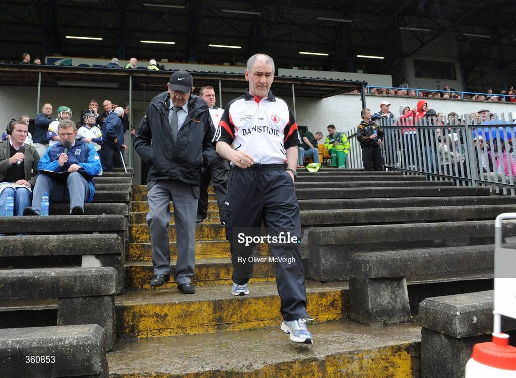 21 June 2009; Tyrone manager, Mickey Harte, comes out for the second half. GAA Football Ulster Senior Championship Semi-Final, Tyrone v Derry, Casement Park, Belfast, Co. Antrim. Picture credit: Oliver McVeigh / SPORTSFILE