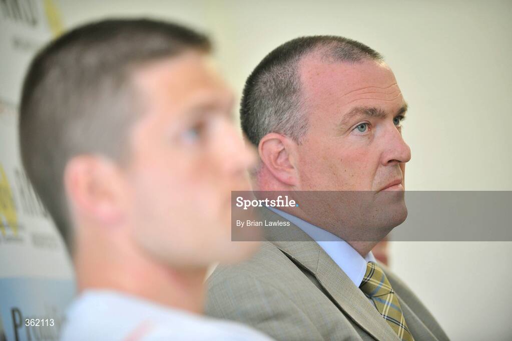 24 June 2009; Dublin manager Pat Gilroy and Conal Keaney during a press conference ahead of their Leinster Senior Football Championship Semi-Final game against Westmeath on Sunday. St Claire's, Griffith Avenue, Dublin. Picture credit: Brian Lawless / SPORTSFILE