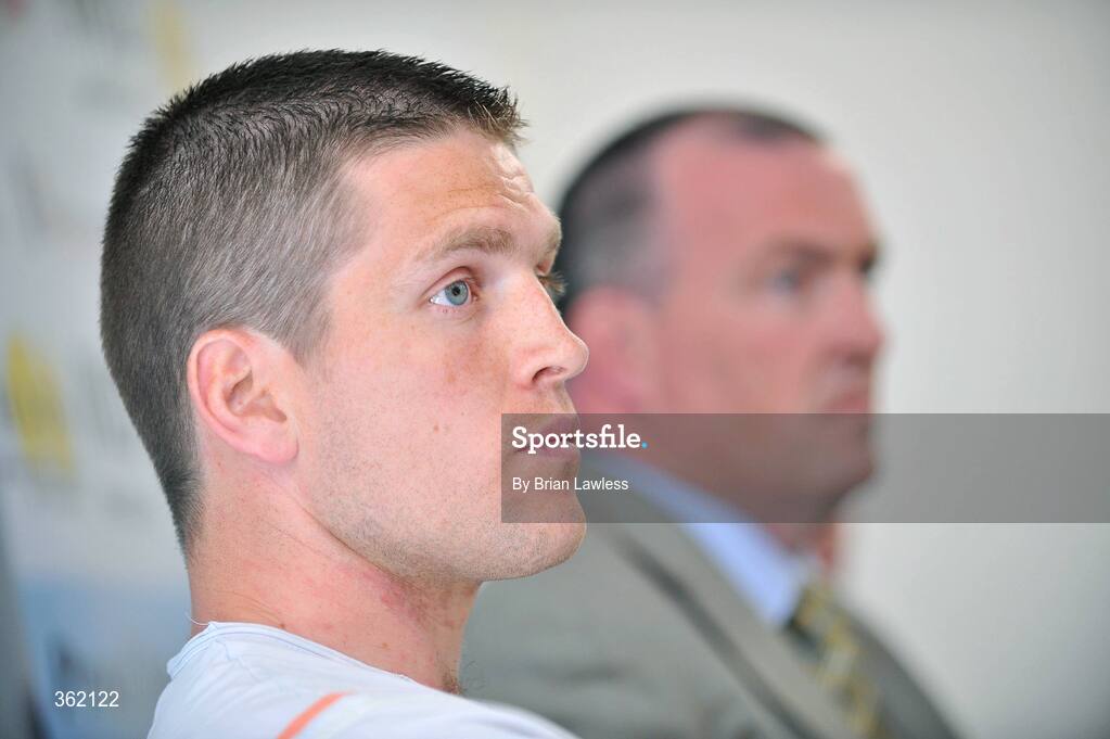 24 June 2009; Dublin's Conal Keaney, left, and manager Pat Gilroy during a press conference ahead of their Leinster Senior Football Championship Semi-Final game against Westmeath on Sunday. St Claire's, Griffith Avenue, Dublin. Picture credit: Brian Lawless / SPORTSFILE