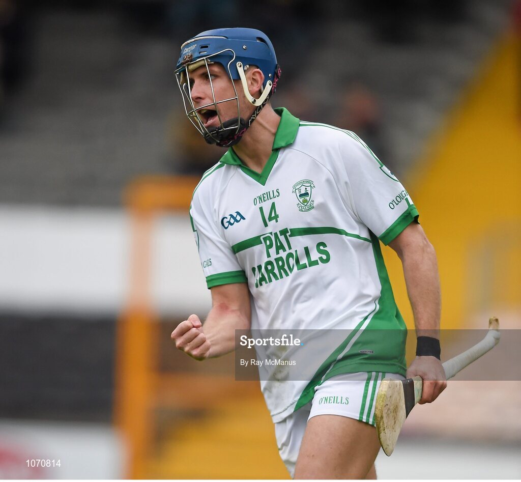 25 October 2015; Danny Loughnane celebrates scoring a goal, in the 16th minute, for O'Loughlin Gaels. St. Canice's Credit Union Kilkenny County Senior Hurling Championship Final, Clara GAA v O'Loughlin Gaels GAA Club. Nowlan Park, Kilkenny. Picture credit: Ray McManus / SPORTSFILE