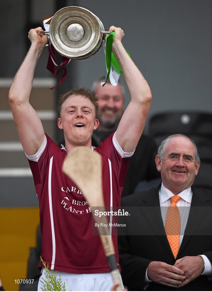 25 October 2015; The Clara captain Keith Hogan lifts the cup. St. Canice's Credit Union Kilkenny County Senior Hurling Championship Final, Clara v O'Loughlin Gaels. Nowlan Park, Kilkenny. Picture credit: Ray McManus / SPORTSFILE