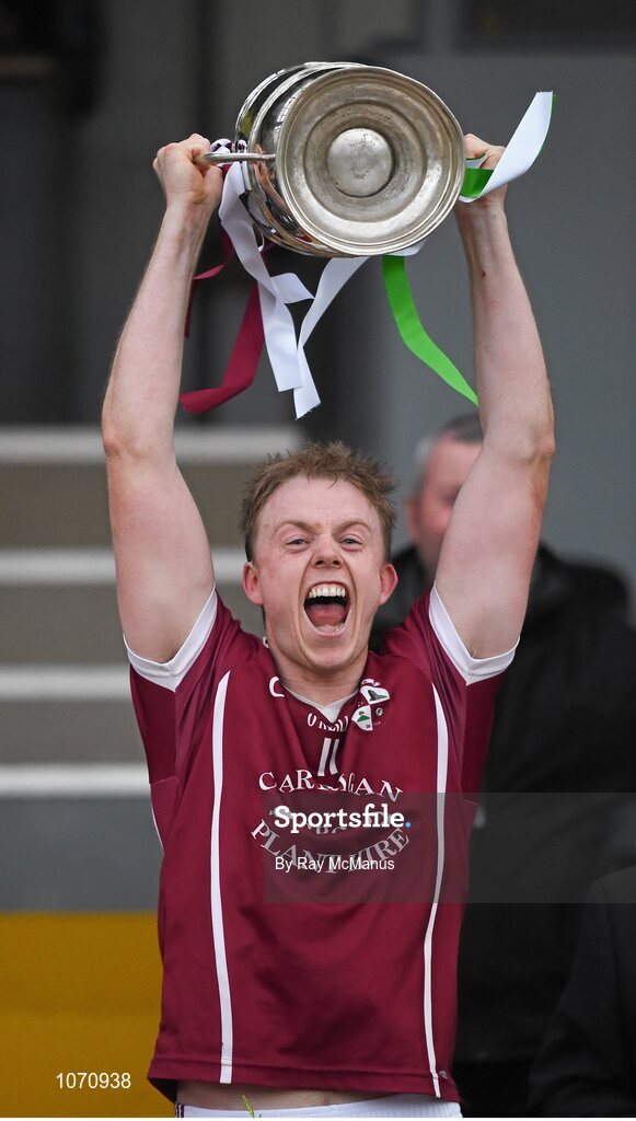25 October 2015; The Clara captain Keith Hogan lifts the cup. St. Canice's Credit Union Kilkenny County Senior Hurling Championship Final, Clara v O'Loughlin Gaels. Nowlan Park, Kilkenny. Picture credit: Ray McManus / SPORTSFILE