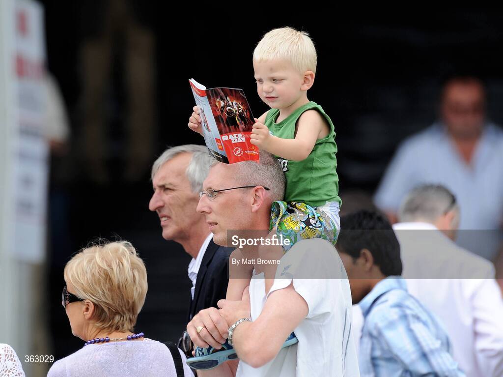 28 June 2009; Two-year-old Sean Nash from Newbridge, Co. Kildare, with his father Ian during the Irish Derby Festival - Sunday, Curragh Racecourse, Co. Kildare. Picture credit: Matt Browne / SPORTSFILE