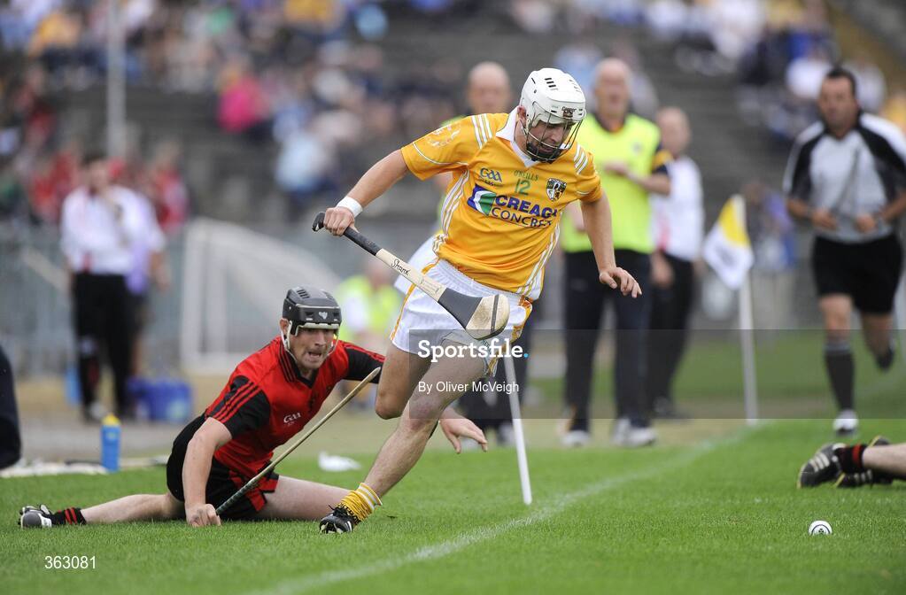 28 June 2009; Shane McNaughton, Anrtrim, in action against Sean Ennis, Down. GAA Hurling Ulster Senior Championship Final, Antrim v Down, Casement Park, Belfast, Co. Antrim. Picture credit: Oliver McVeigh / SPORTSFILE *** Local Caption ***