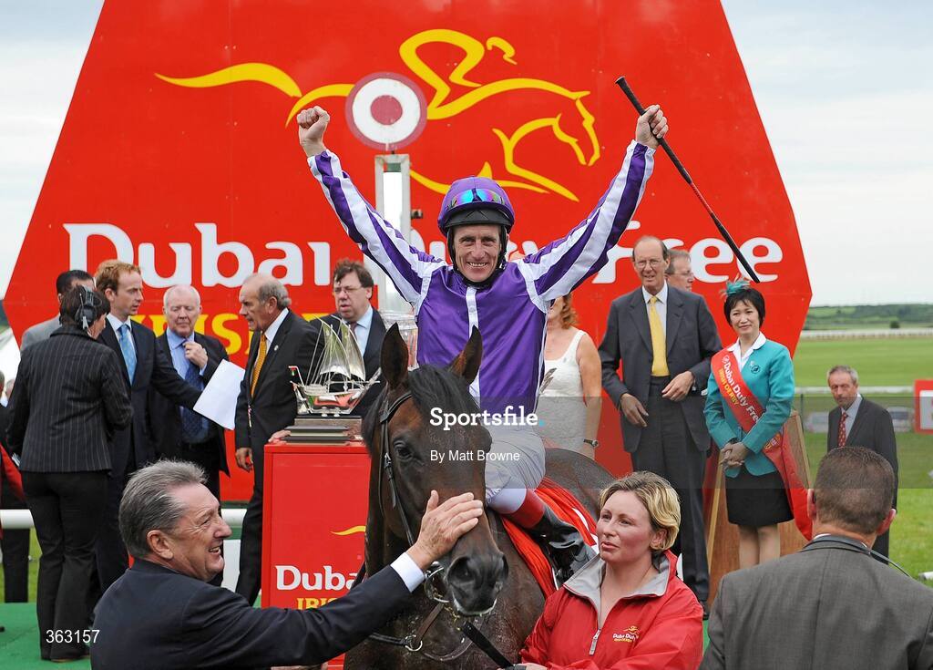 28 June 2009; Johnny Murtagh celebrates after winning the Dubai Duty Free Irish Derby on Fame And Glory. Irish Derby Festival - Sunday, Curragh Racecourse, Co. Kildare. Picture credit: Matt Browne / SPORTSFILE