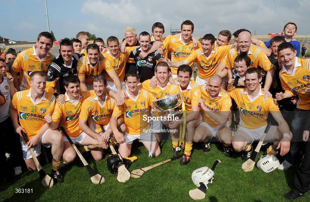 28 June 2009; Anrtrim celebrate with the Liam Harvey cup. GAA Hurling Ulster Senior Championship Final, Antrim v Down, Casement Park, Belfast, Co. Antrim. Picture credit: Oliver McVeigh / SPORTSFILE *** Local Caption ***