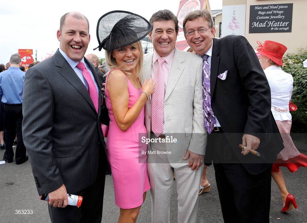 28 June 2009; Bill Cullen, Jackie Lavin and Brian Purcell, left, of TV3's 'The Apprentice' along with solicitor Gerald Kean right. Irish Derby Festival - Sunday, Curragh Racecourse, Co. Kildare. Picture credit: Matt Browne / SPORTSFILE