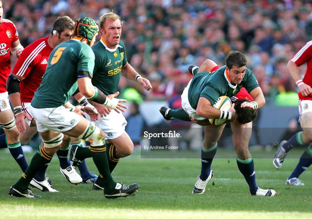 27 June 2009; Ruan Pienaar, South Africa, is tackled by Jamie Roberts,  British and Irish Lions. 2nd Test, South Africa v British and Irish Lions, Loftus Versfeld Stadium, Pretoria, South Africa. Picture credit: Andrew Fosker / SPORTSFILE