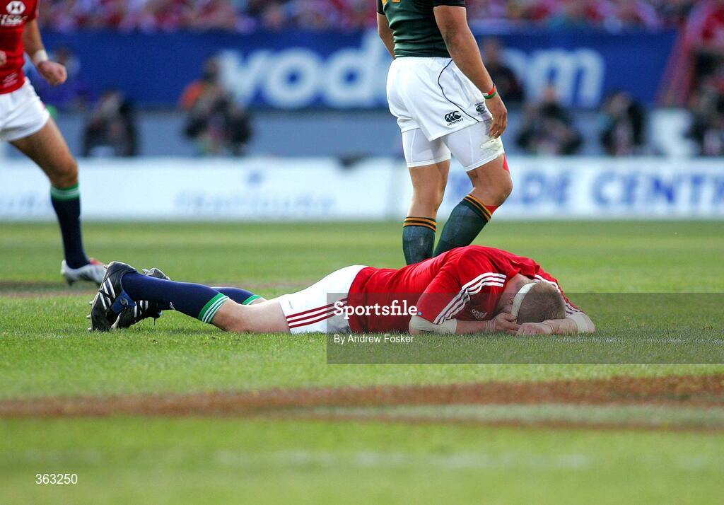 27 June 2009; Gethin Jenkins, British and Irish Lions, lies injured after clashing heads with Bryan Habana, South Africa. 2nd Test, South Africa v British and Irish Lions, Loftus Versfeld Stadium, Pretoria, South Africa. Picture credit: Andrew Fosker / SPORTSFILE