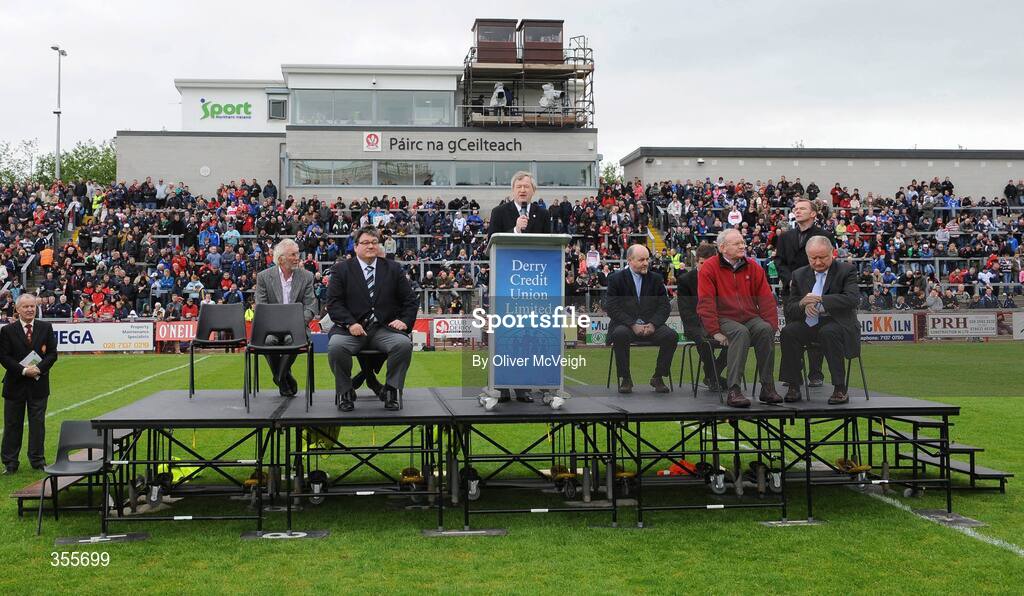 24 May 2009; Ard Stiurthoir of the GAA Paraic Duffy,speaking during the official opening of Celtic Park. Ulster GAA Football Senior Championship Quarter-Final, Derry v Monaghan, Celtic Park, Derry. Picture credit: Oliver McVeigh / SPORTSFILE