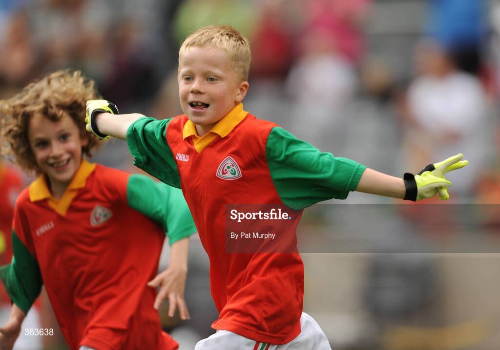 1 July 2009; Kieran Collins, Michael Davitts, Co. Carlow, celebrates his second goal against Nurney, Co. Kildare, during the Leinster GAA Go Games ‘Play & Stay with the GAA’ activity day. Croke Park, Dublin. Picture credit: Pat Murphy / SPORTSFILE