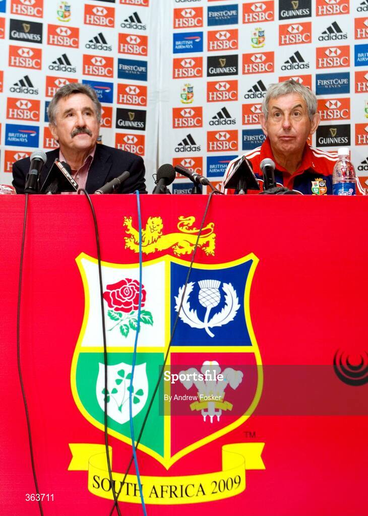 2 July 2009; Head coach Ian McGeechan, alongside team manager Gerald Davies, right, announces his squad during a British and Irish Lions Press Conference ahead of their 3rd test against South Africa on Saturday. Sandton Sun Hotel, Johannesburg, South Africa. Picture credit: Andrew Fosker / SPORTSFILE