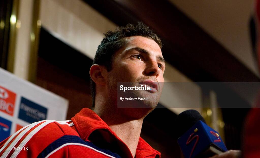 2 July 2009; Rob Kearney speaks to members of media, after being selected for the 3rd Test, during a British & Irish Lions Press Conference ahead of their 3rd test against South Africa on Saturday. Sandton Sun Hotel, Johannesburg, South Africa. Picture credit: Andrew Fosker / SPORTSFILE