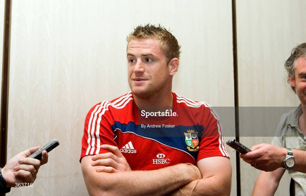 2 July 2009; Jamie Heaslip speaks to members of the media, after being selected for the 3rd Test, during a British and Irish Lions Press Conference ahead of their 3rd test against South Africa on Saturday. Sandton Sun Hotel, Johannesburg, South Africa. Picture credit: Andrew Fosker / SPORTSFILE