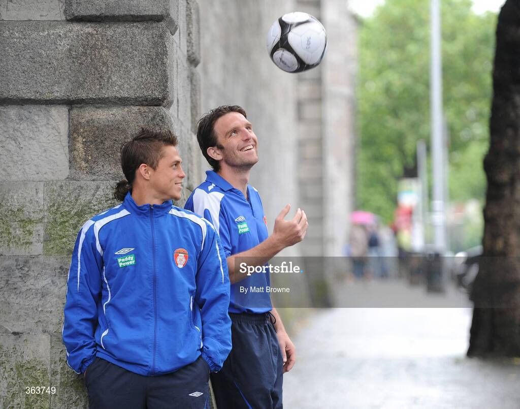 2 July 2009; St. Patrick's Athletic's Stuart Byrne, right, and Ryan Guy before a press conference ahead of their League of Ireland Premier Division game against Shamrock Rovers on Saturday night. Hilton Kilmainham Hotel, Kilmainham, Dublin. Picture credit: Matt Browne / SPORTSFILE