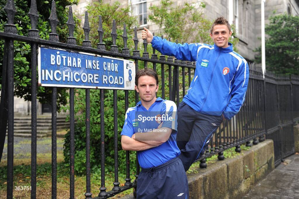 2 July 2009; St. Patrick's Athletic's Ryan Guy and Stuart Byrne before a press conference ahead of their League of Ireland Premier Division game against Shamrock Rovers on Saturday night. Hilton Kilmainham Hotel, Kilmainham, Dublin. Picture credit: Matt Browne / SPORTSFILE
