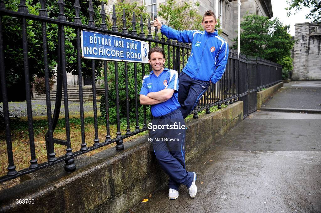2 July 2009; St. Patrick's Athletic's Ryan Guy and Stuart Byrne before a press conference ahead of their League of Ireland Premier Division game against Shamrock Rovers on Saturday night. Hilton Kilmainham Hotel, Kilmainham, Dublin. Picture credit: Matt Browne / SPORTSFILE