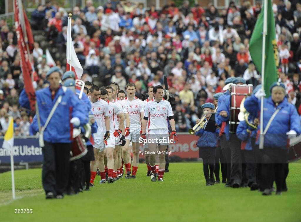 21 June 2009; The Tyrone team during the pre-match parade. GAA Football Ulster Senior Championship Semi-Final, Tyrone v Derry, Casement Park, Belfast, Co. Antrim. Picture credit: Oliver McVeigh / SPORTSFILE