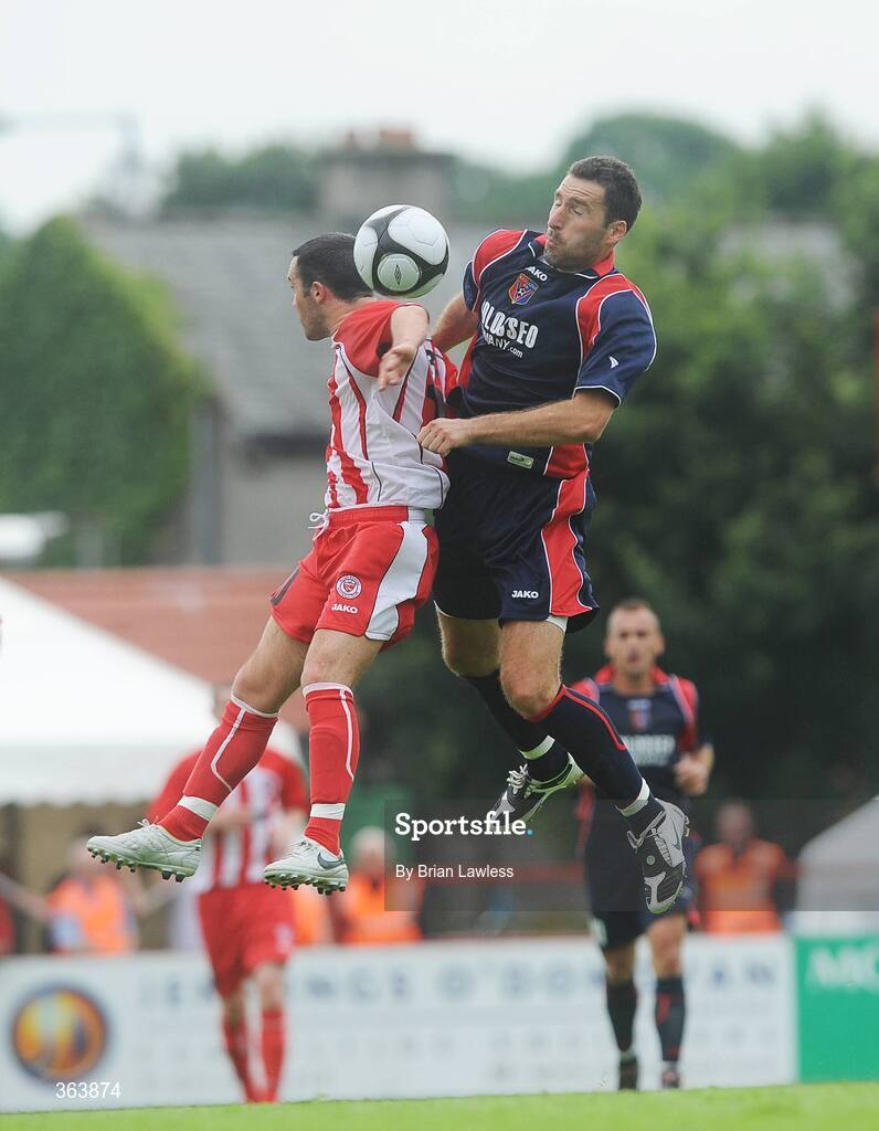 2 July 2009; Zeljko Mrvaljevic, KS Vllaznia Shkoder, in action against Raffaele Cretaro, Sligo Rovers. Europa League, 1st Qualifying Round, 1st Leg, Sligo Rovers v KS Vllaznia Shkoder, Showgrounds, Sligo. Picture credit: Brian Lawless / SPORTSFILE