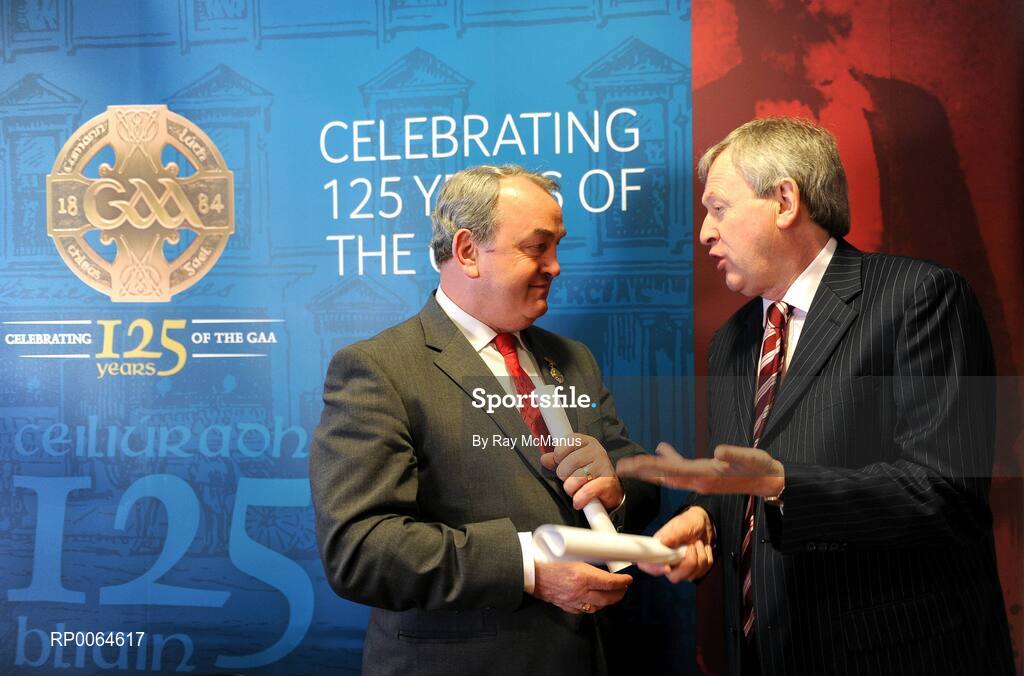 1 December 2008; GAA President Nickey Brennan, left, and Ard Stiurthoir of the GAA Paraic Duffy at the launch of the GAA's 125th anniversary Calendar of Events and GAA Season Ticket. Croke Park, Dublin. Picture credit: Ray McManus / SPORTSFILE